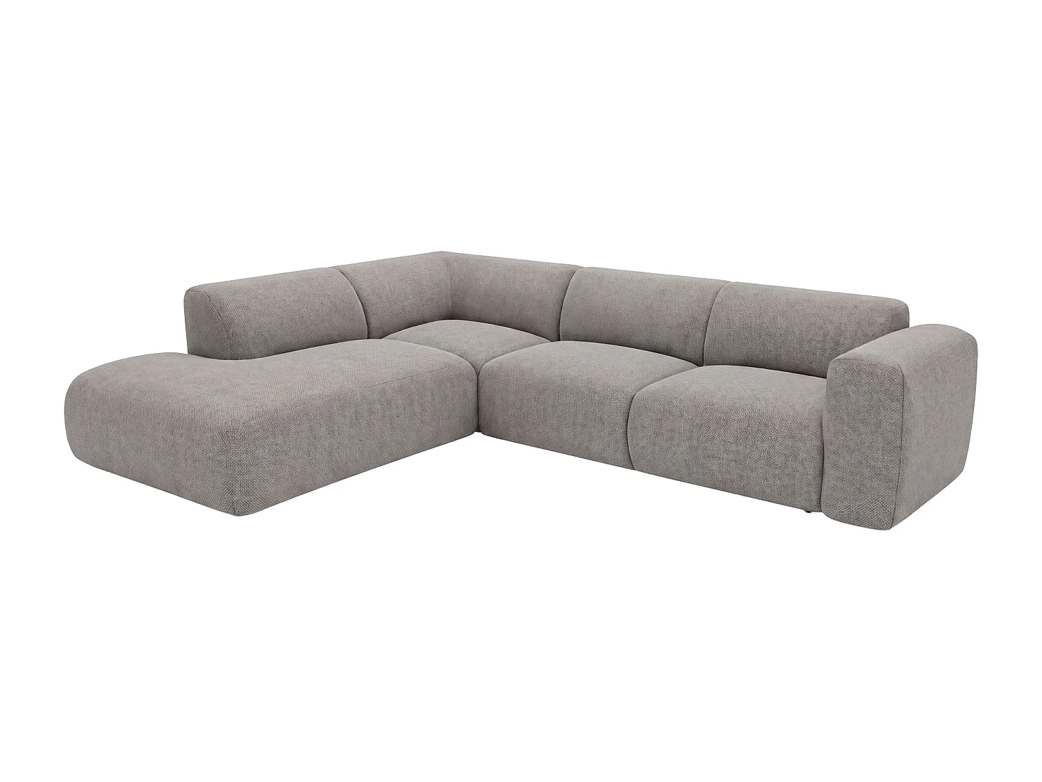 Grote hoekzitbank links met chaise longue rugleuning in grijze stof van Maison Céphy POGNI