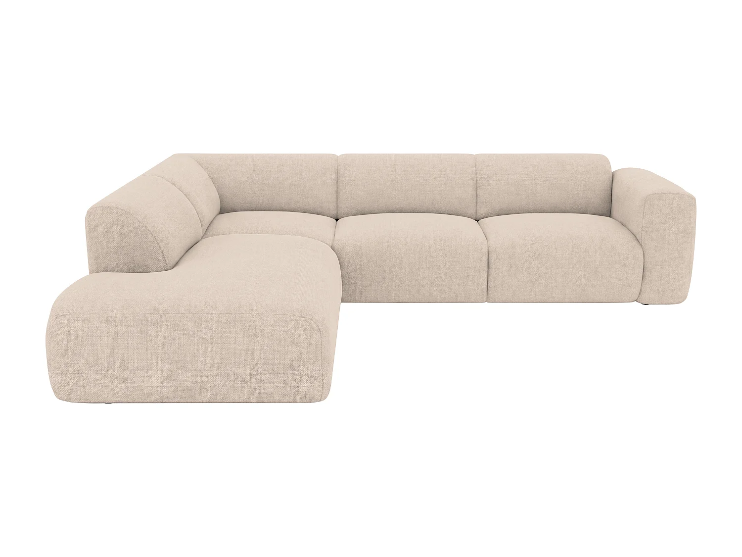 Grand canapé d'angle gauche avec dossier méridienne  en tissu beige POGNI de Maison Céphy