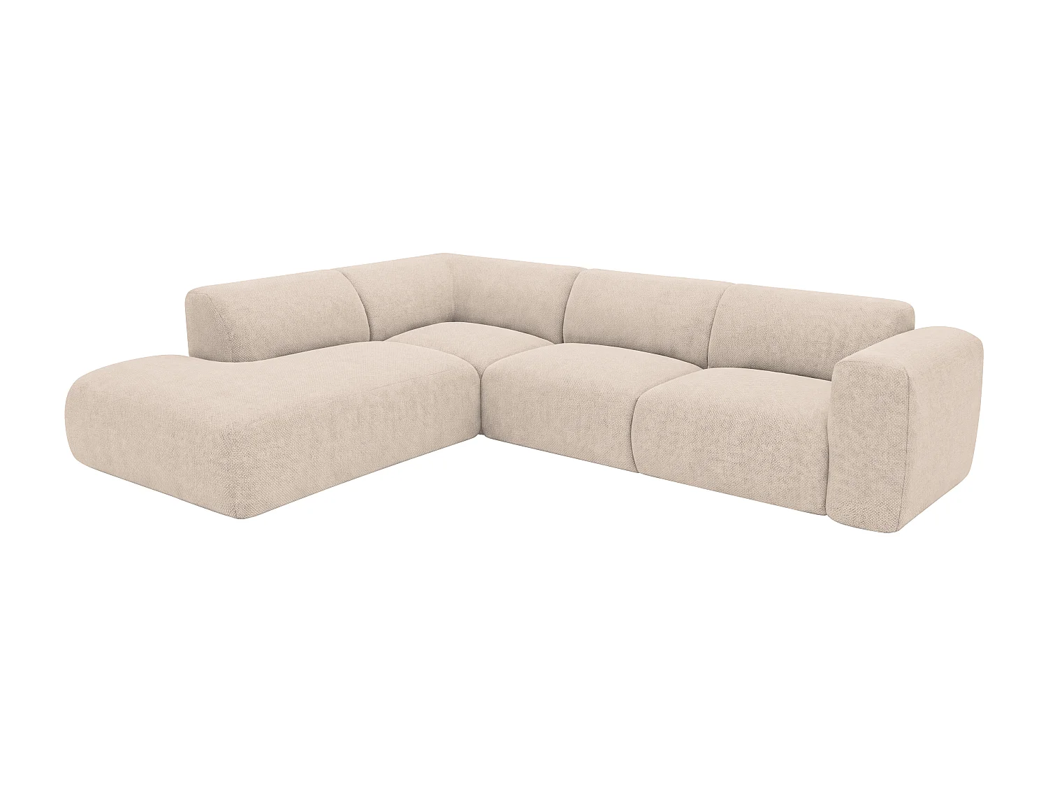 Grand canapé d'angle gauche avec dossier méridienne  en tissu beige POGNI de Maison Céphy