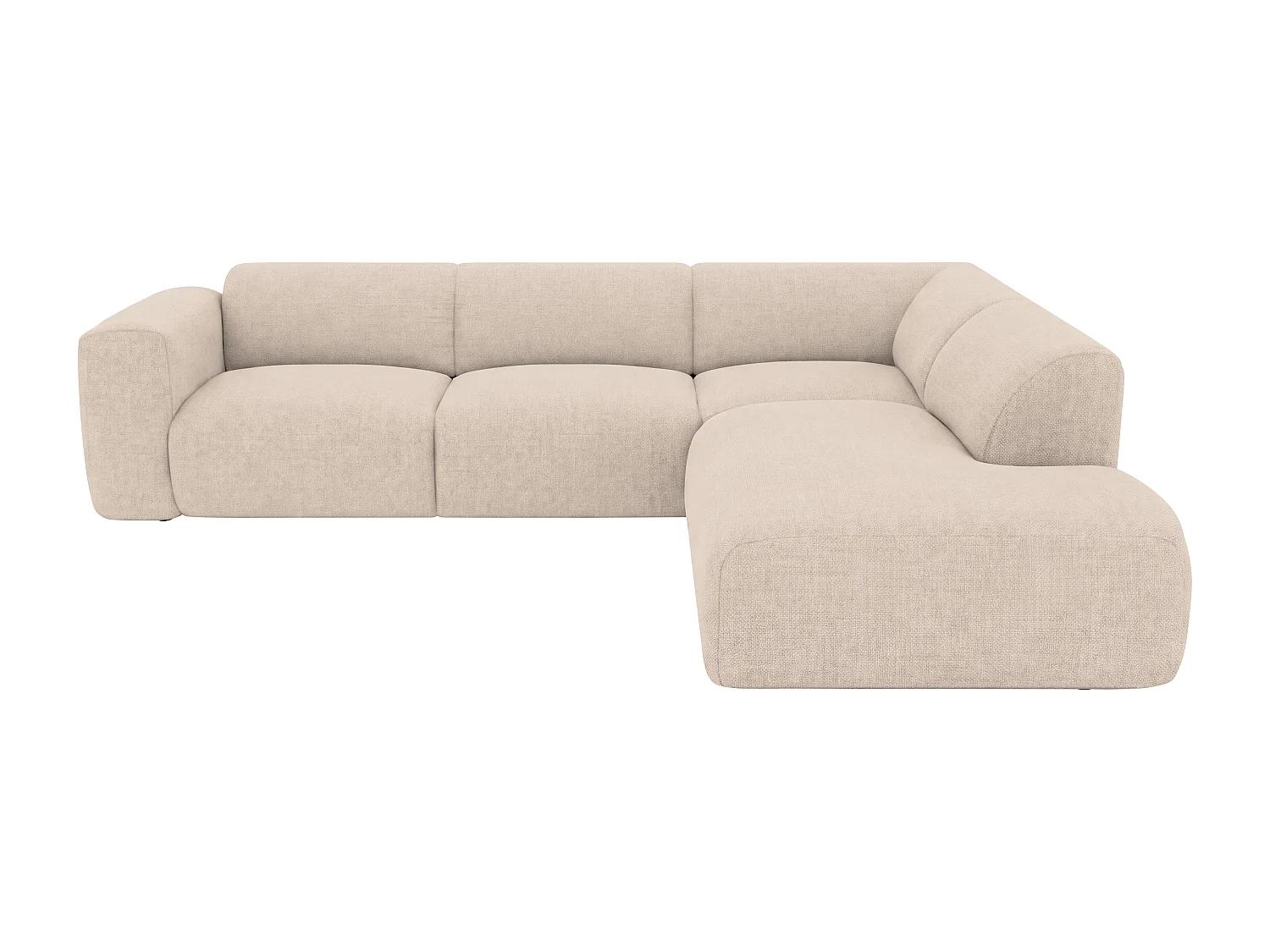 Grand canapé d'angle droit avec dossier méridienne  en tissu beige POGNI de Maison Céphy