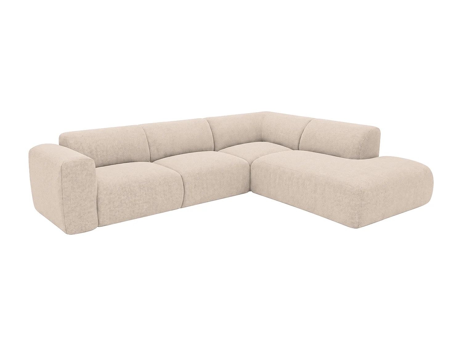 Grand canapé d'angle droit avec dossier méridienne  en tissu beige POGNI de Maison Céphy