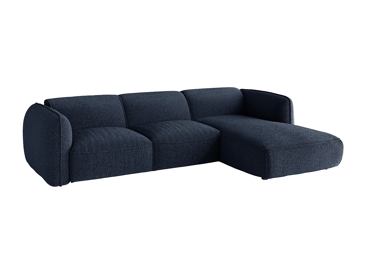 Canapé d'angle droit en tissu chenille bleu nuit CAMILIO de Maison Céphy