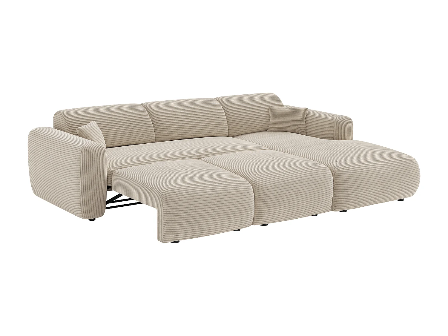 Grand canapé d'angle droit convertible en velours côtelé beige POGNI de Maison Céphy