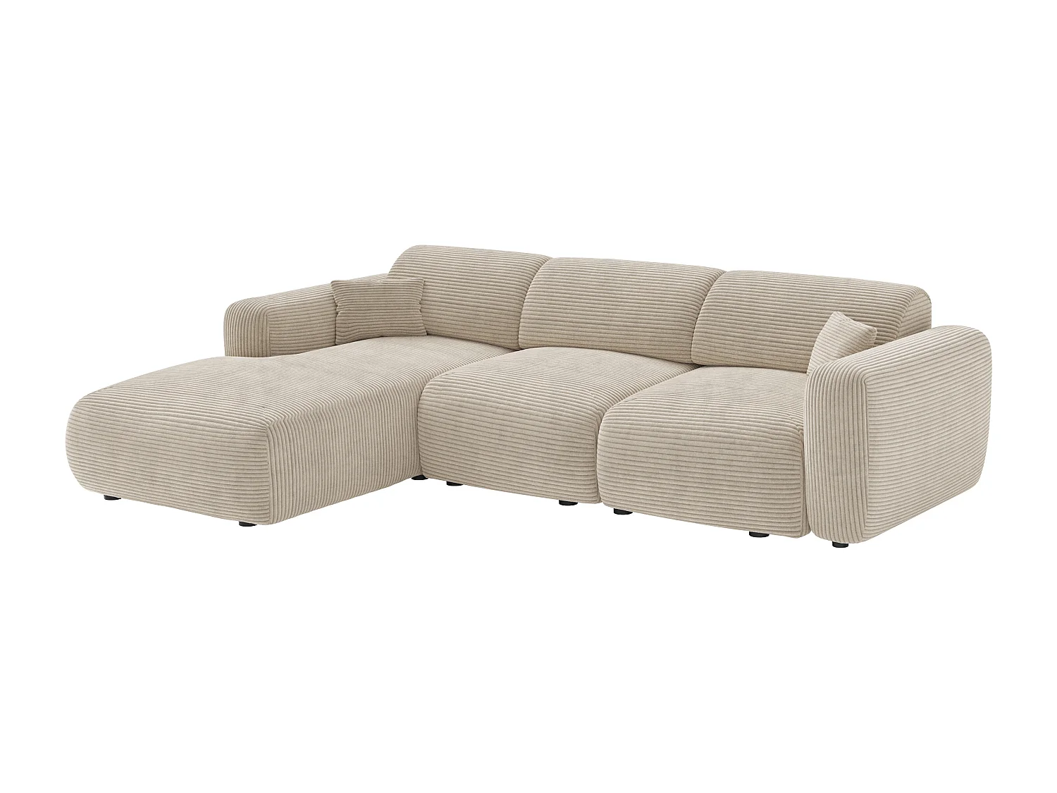 Grand canapé d'angle gauche convertible en velours côtelé beige POGNI de Maison Céphy
