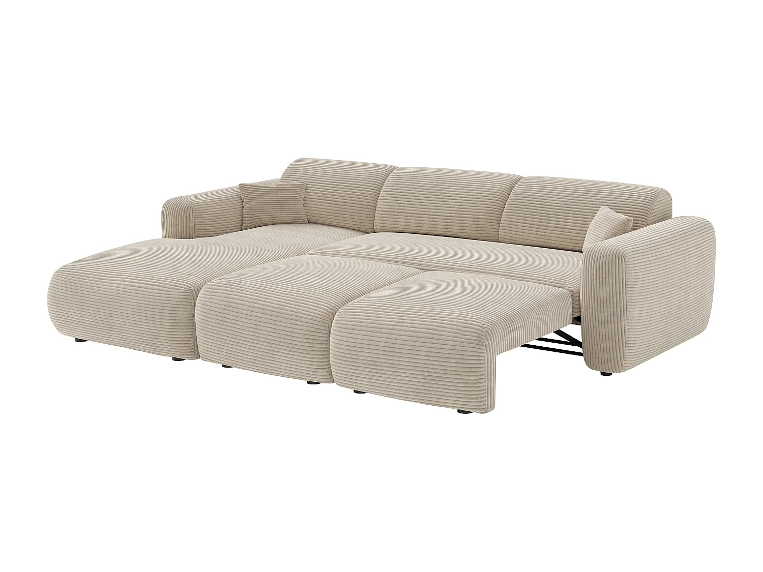 Grand canapé d'angle gauche convertible en velours côtelé beige POGNI de Maison Céphy
