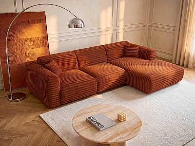 Grote rechte hoekbank in grof ribfluweel terracotta POGNI van Maison Céphy