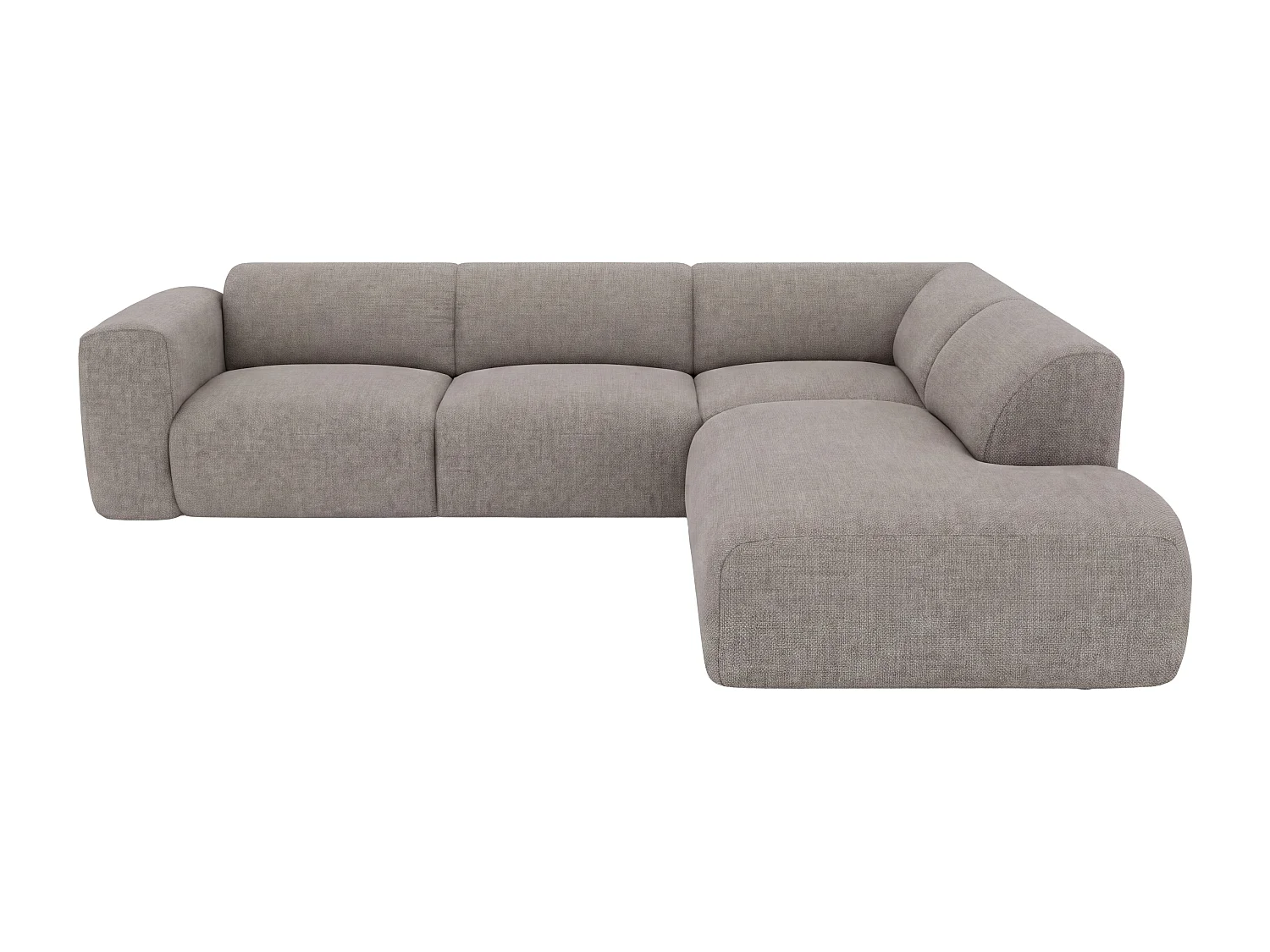 Grote hoekzitbank rechts met chaise longue rugleuning in grijs stof van Maison Céphy POGNI