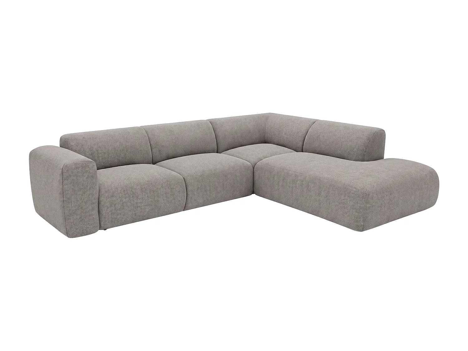 Grote hoekzitbank rechts met chaise longue rugleuning in grijs stof van Maison Céphy POGNI