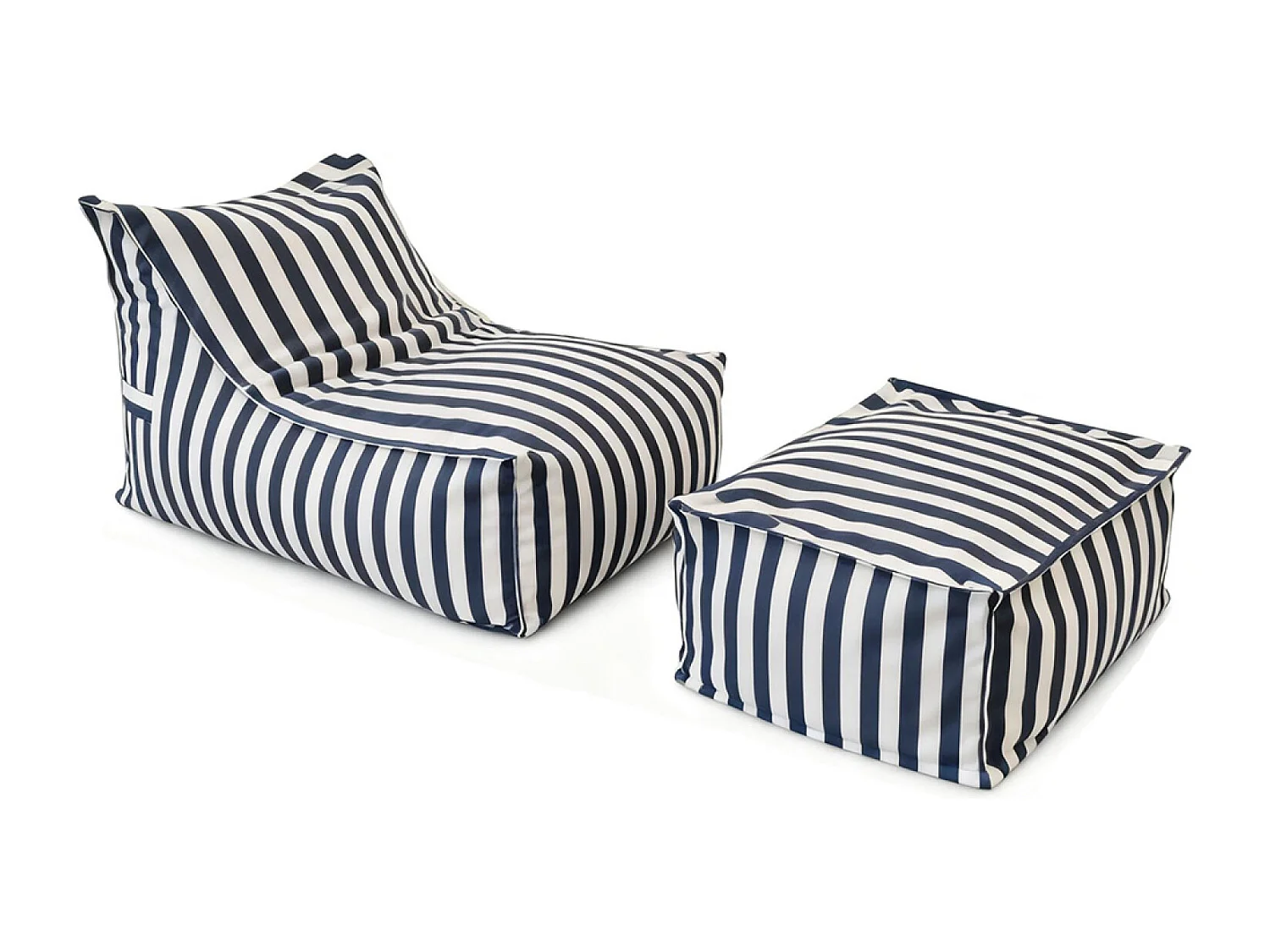 Ensemble de poufs exterieur rayés bleu déperlant POSITANO