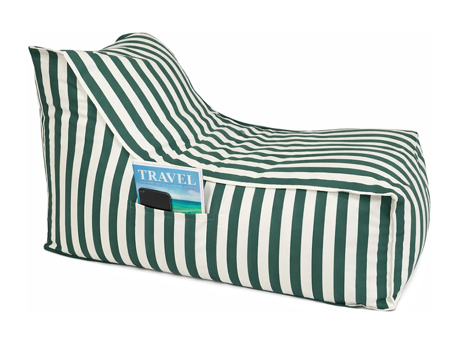 Pouf exterieur rayé vert en tissu déperlant 100x65x65 cm POSITANO