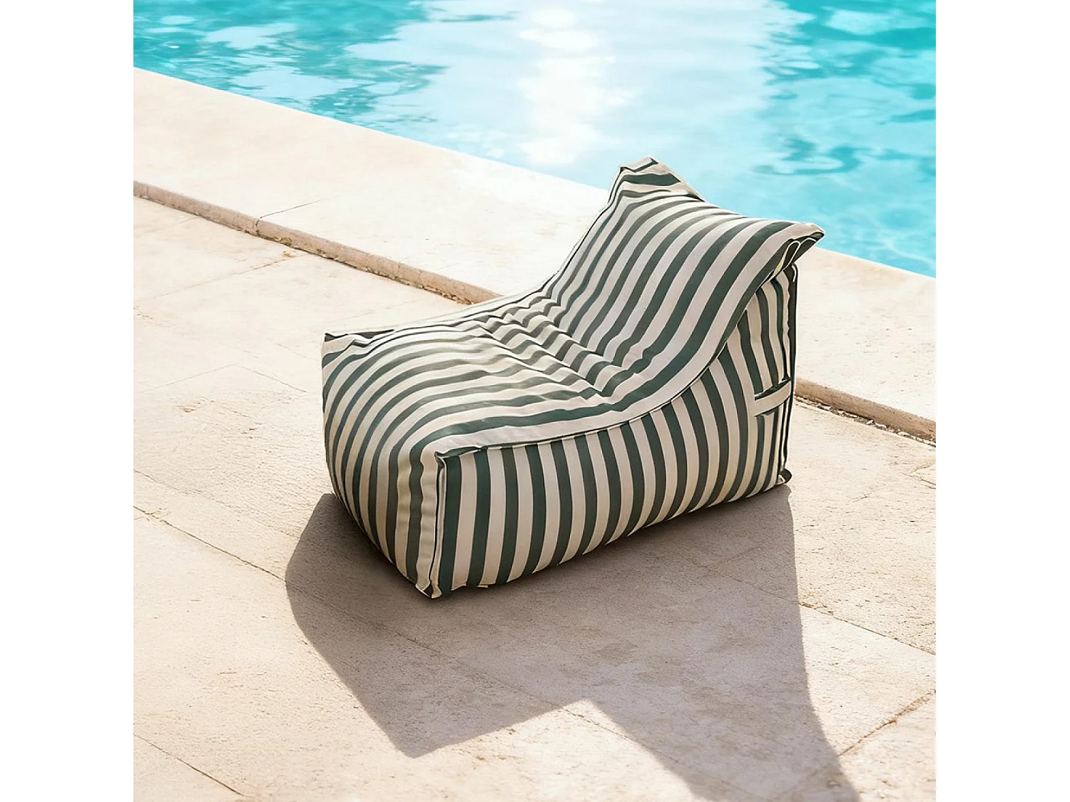 Pouf exterieur rayé vert en tissu déperlant 100x65x65 cm POSITANO