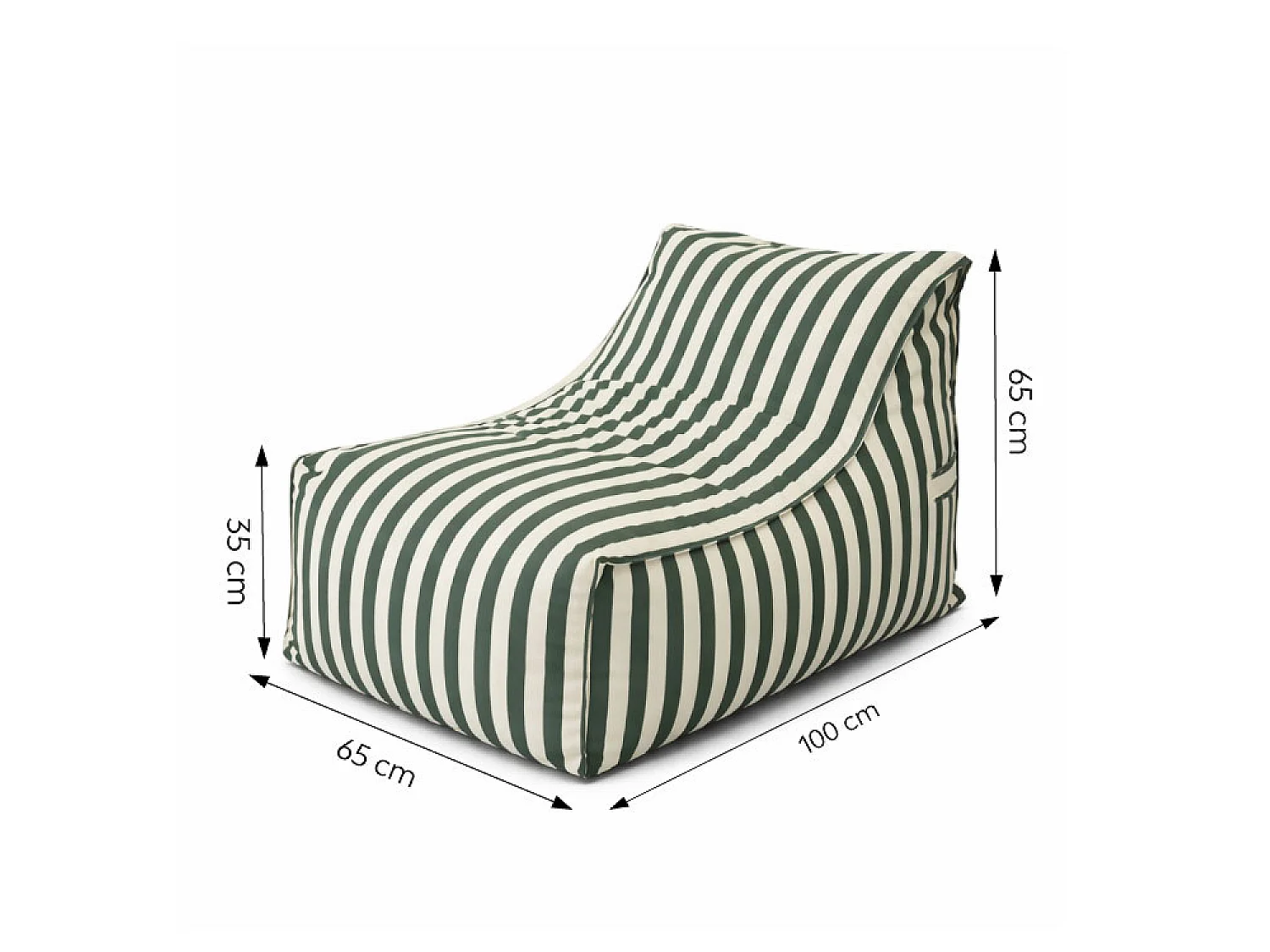 Pouf exterieur rayé vert en tissu déperlant 100x65x65 cm POSITANO