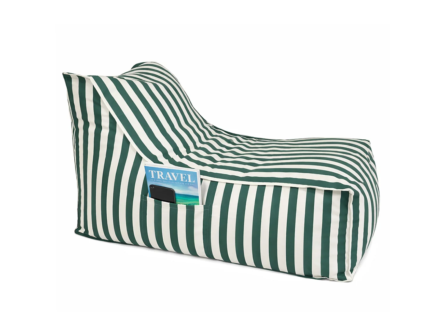 Pouf exterieur rayé vert en tissu déperlant 100x65x65 cm POSITANO