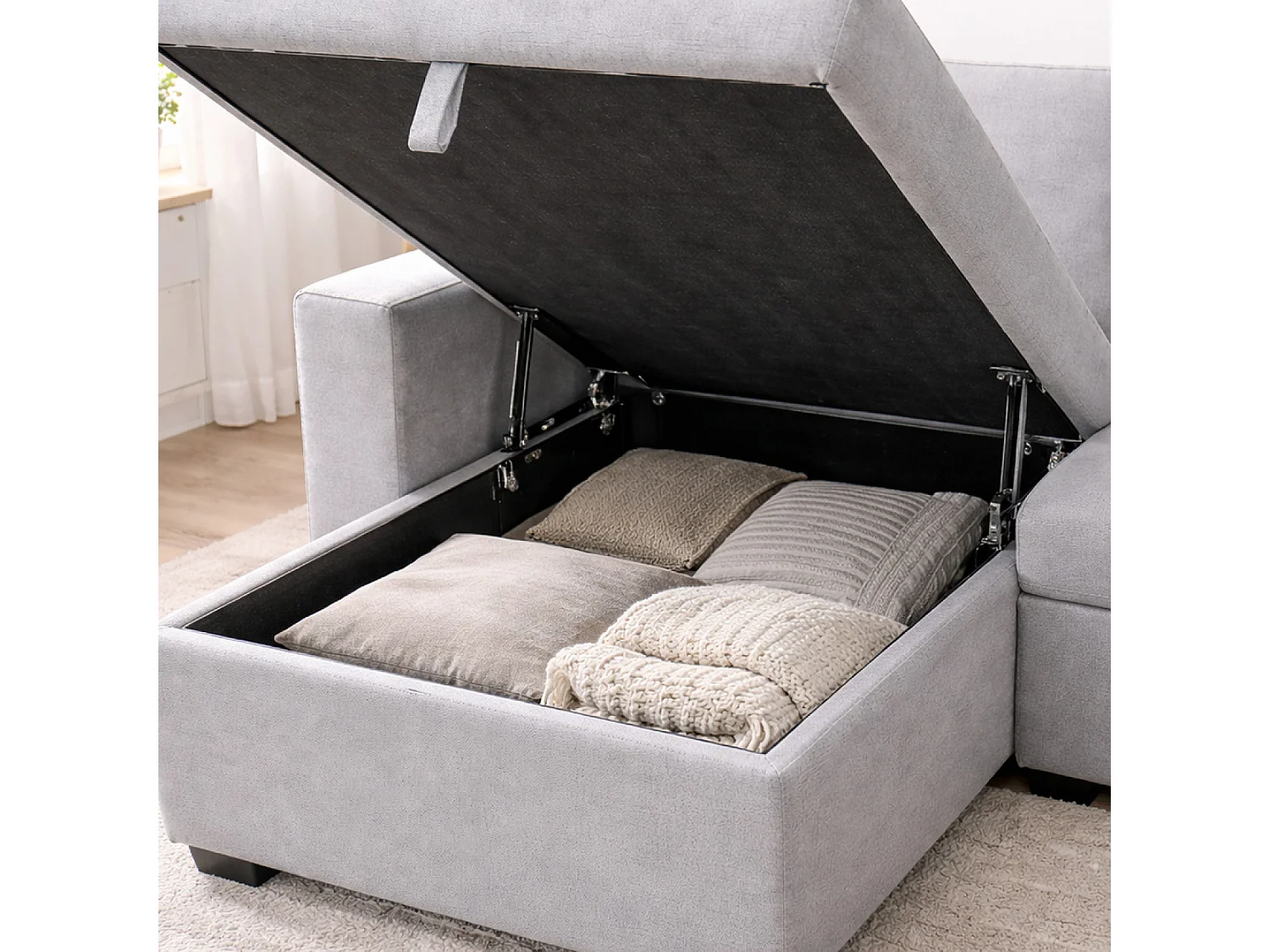 Canapé d'angle convertible 3 places avec coffre en tissu gris CELBRIDGE
