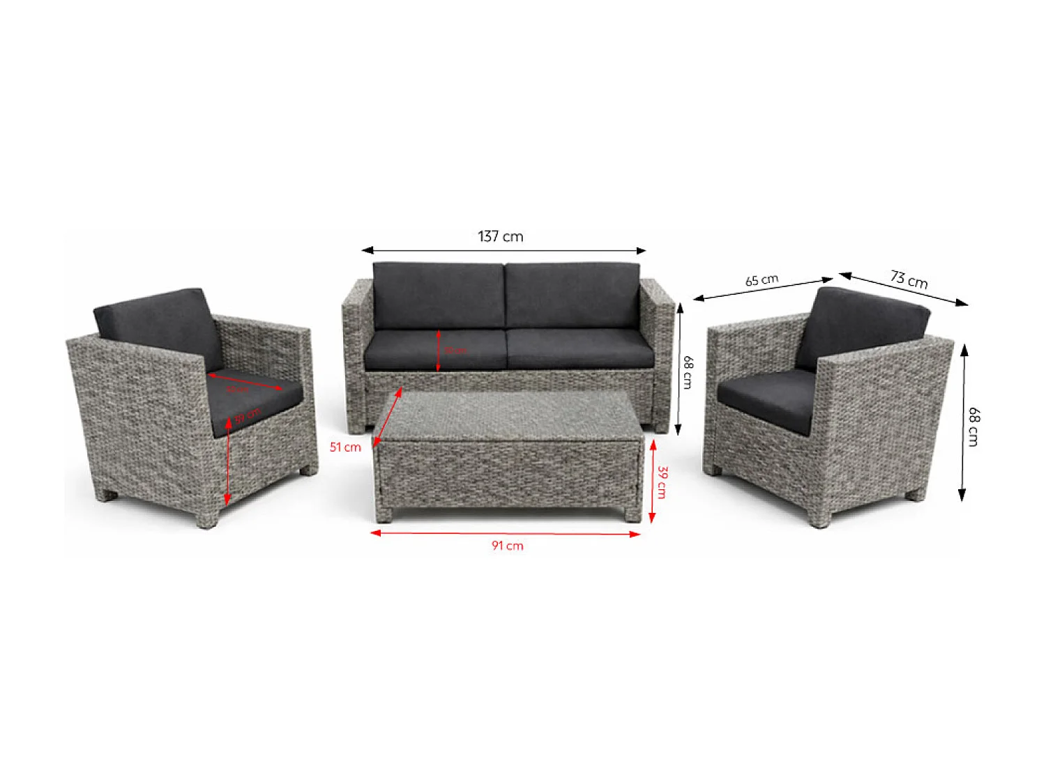 Salon de jardin 4 places en résine tressée gris et noir SOCOTRA