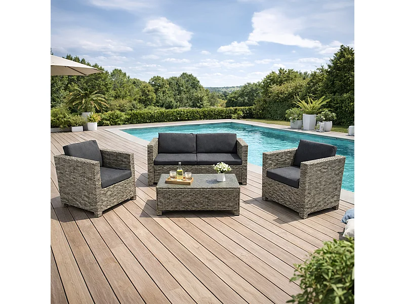 Salon de jardin 4 places en résine tressée gris et noir SOCOTRA