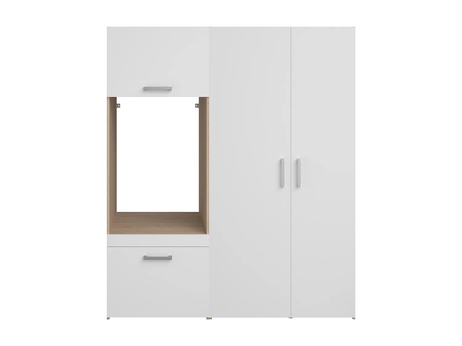 Mobile per lavatrice con armadi e colonna doppia anta Naturale chiaro e bianco L156 x H184 – ERKANO