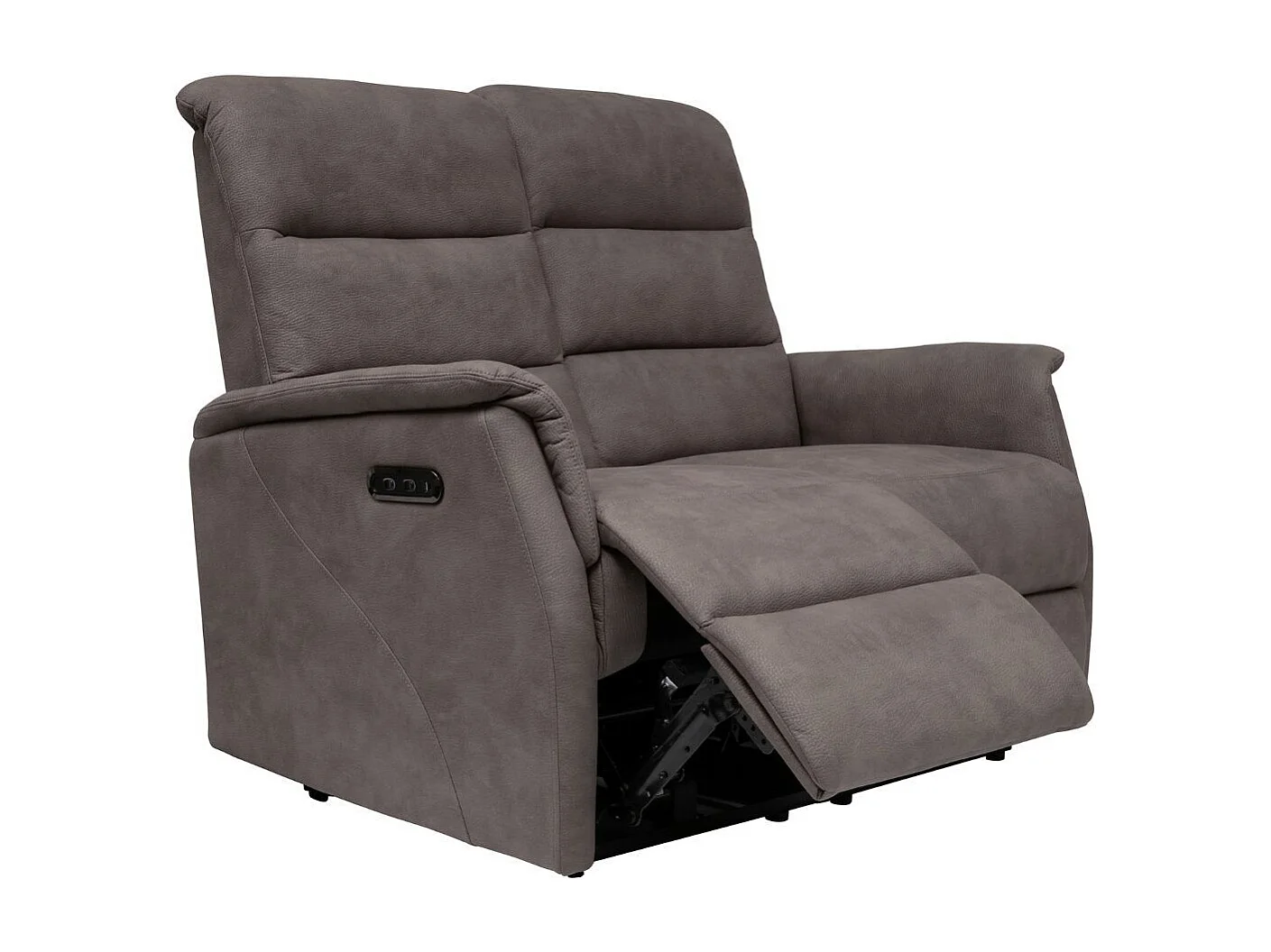 Canapé 2 places relax électrique tissu polyester imitation cuir gris-brun marbré - DONATELLO