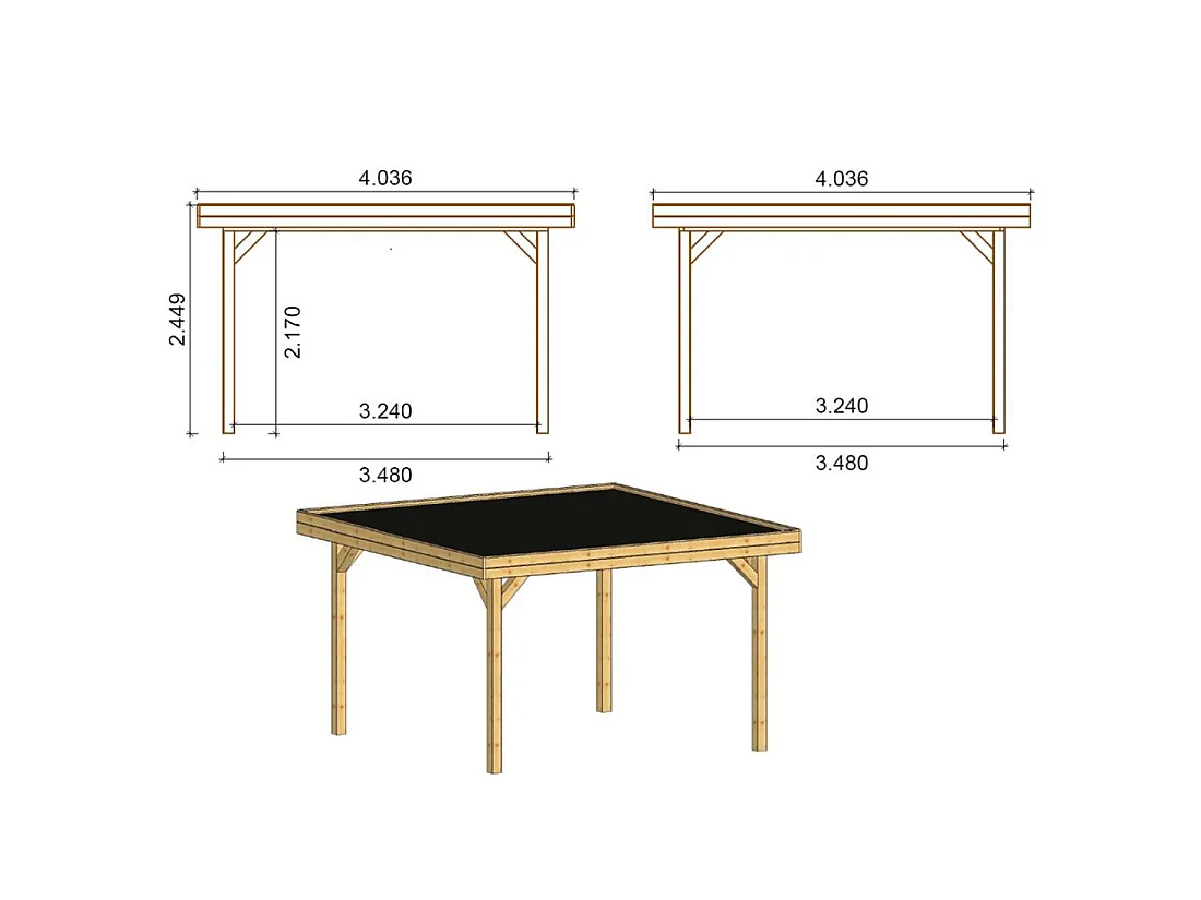Gazebo da giardino in legno pergola 4.04x4.04 m con pannell - Impregnata - ALT133 - ALTANKA