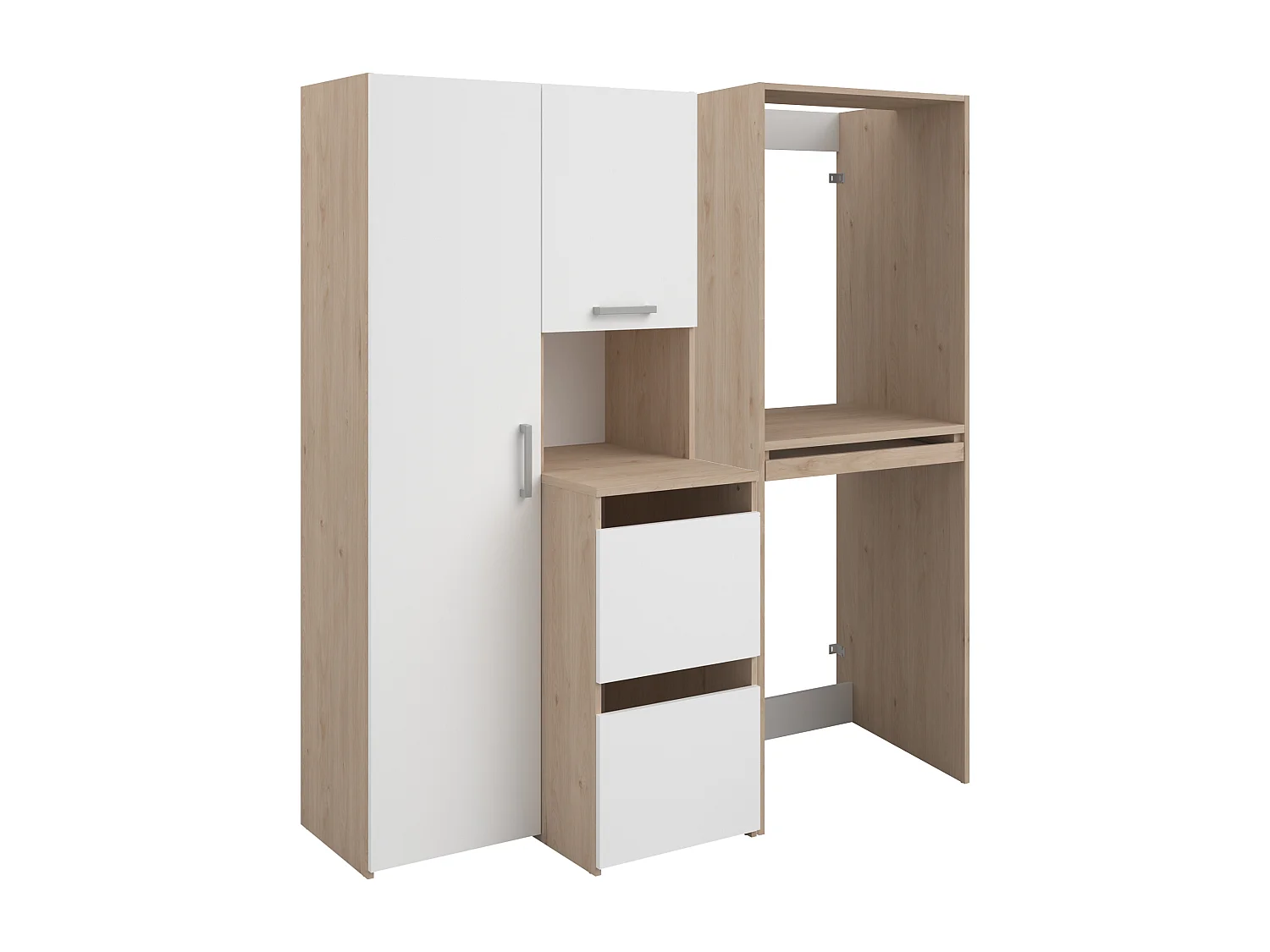 Mobile per lavatrice e asciugatrice con armadi e colonna portaoggetti Naturale chiaro e bianco L156 x H184 – ERKANO