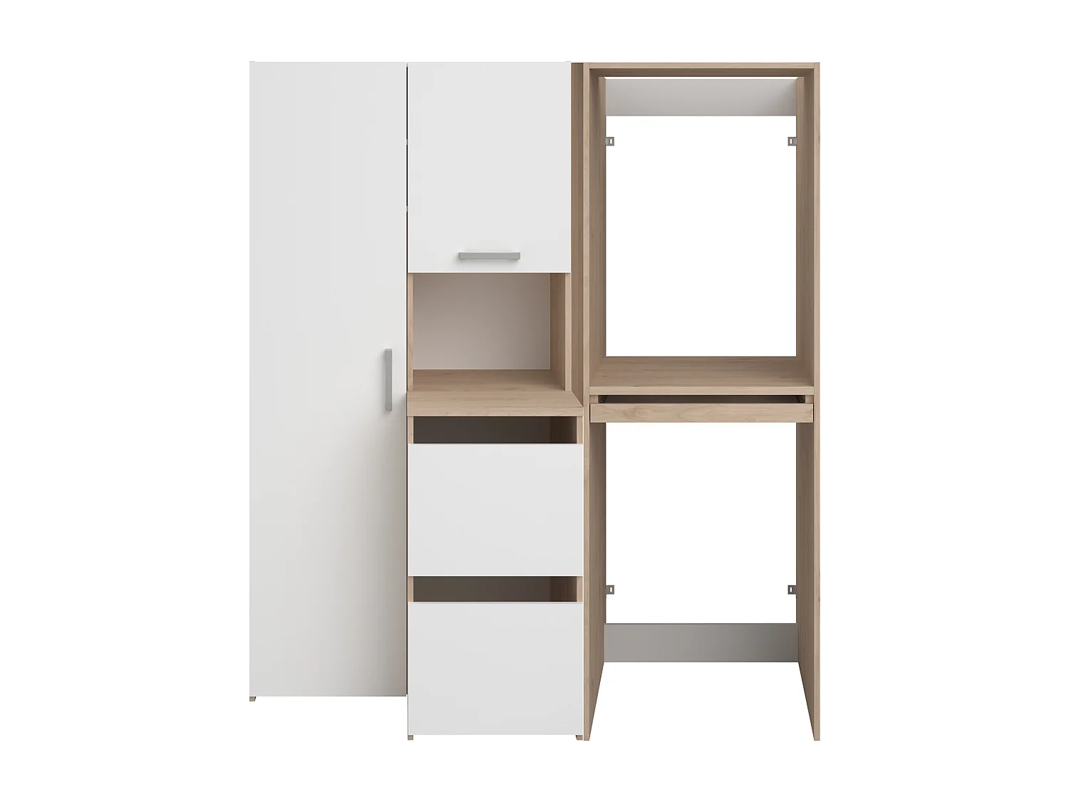 Mobile per lavatrice e asciugatrice con armadi e colonna portaoggetti Naturale chiaro e bianco L156 x H184 – ERKANO