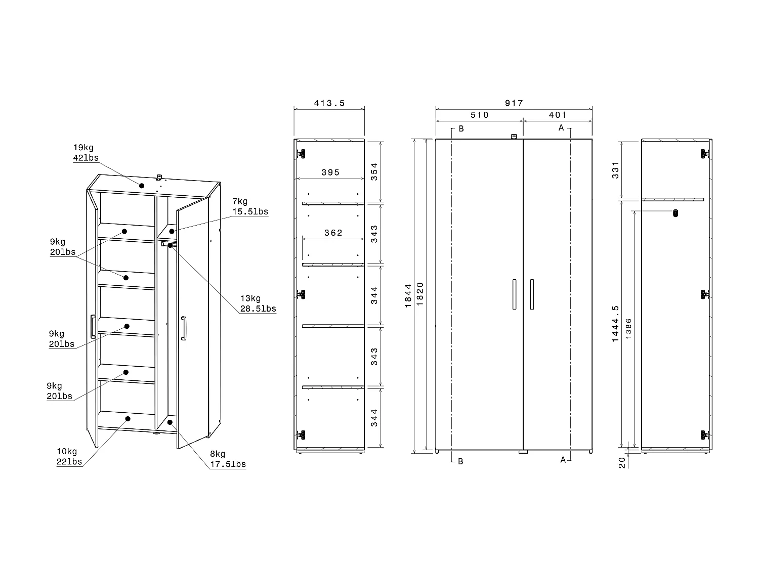 Mobile per lavatrice con armadio e colonna a doppia porta Naturale chiaro e bianco L156 x H184 – ERKANO