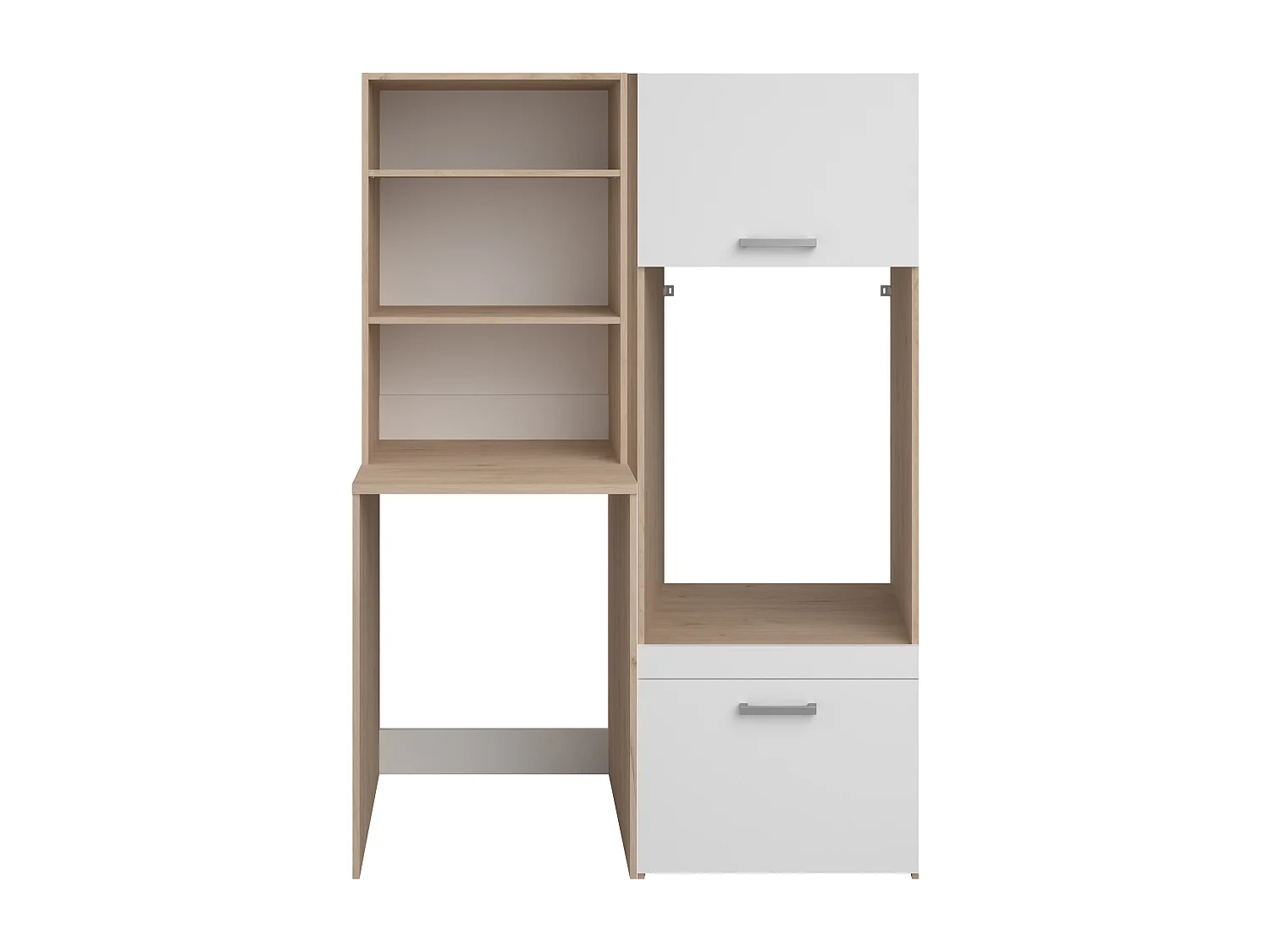 Mobile per 2 lavatrici con ripiani e armadi Naturale chiaro e bianco L128 x H184 – ERKANO