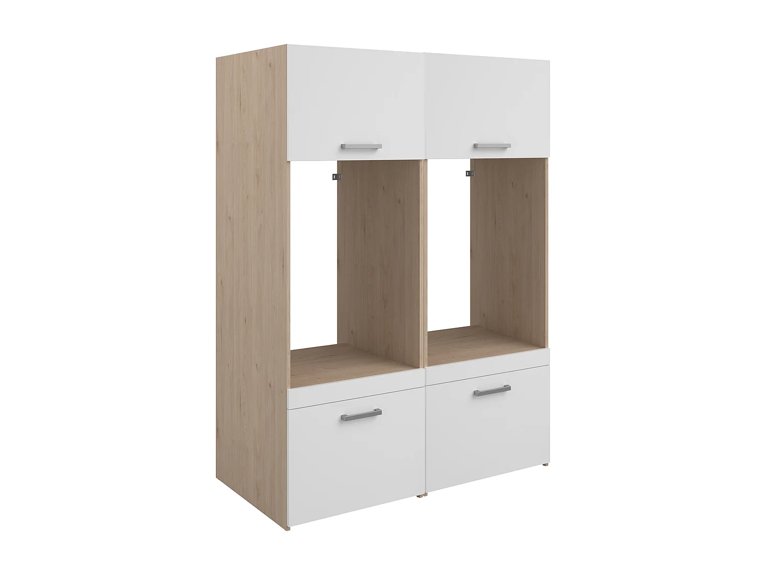 Mobile per 2 lavatrici con ripiani Naturale chiaro e bianco L128 x H184 – ERKANO