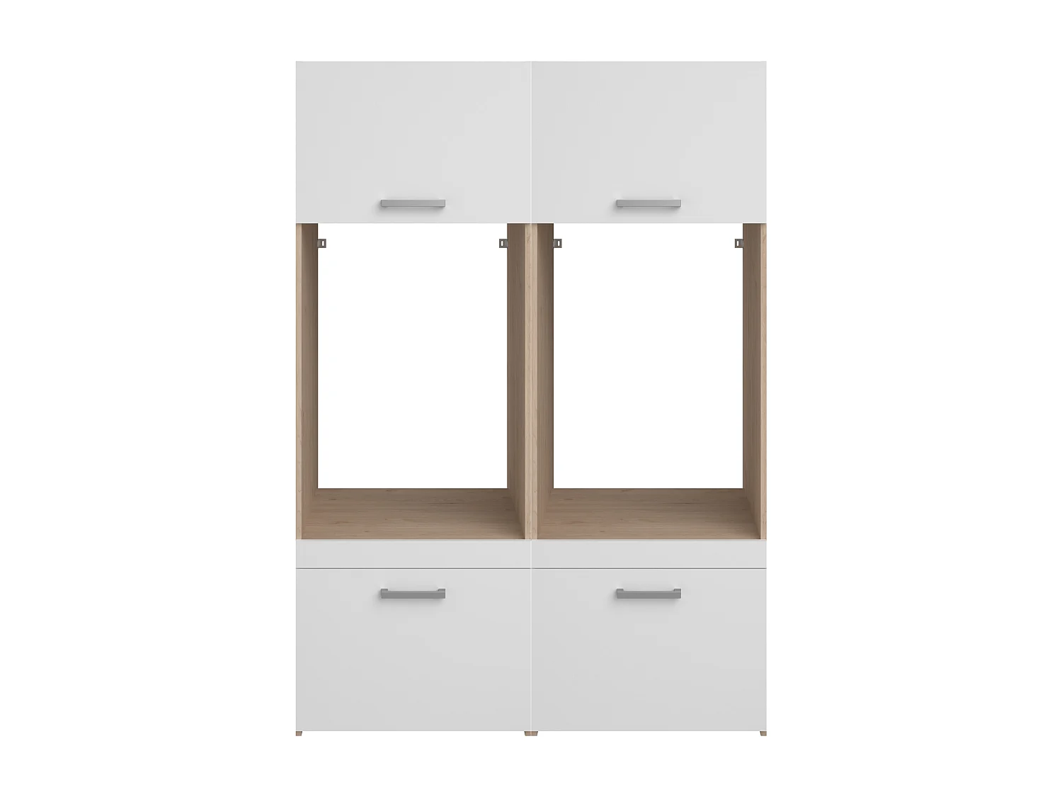 Mobile per 2 lavatrici con ripiani Naturale chiaro e bianco L128 x H184 – ERKANO