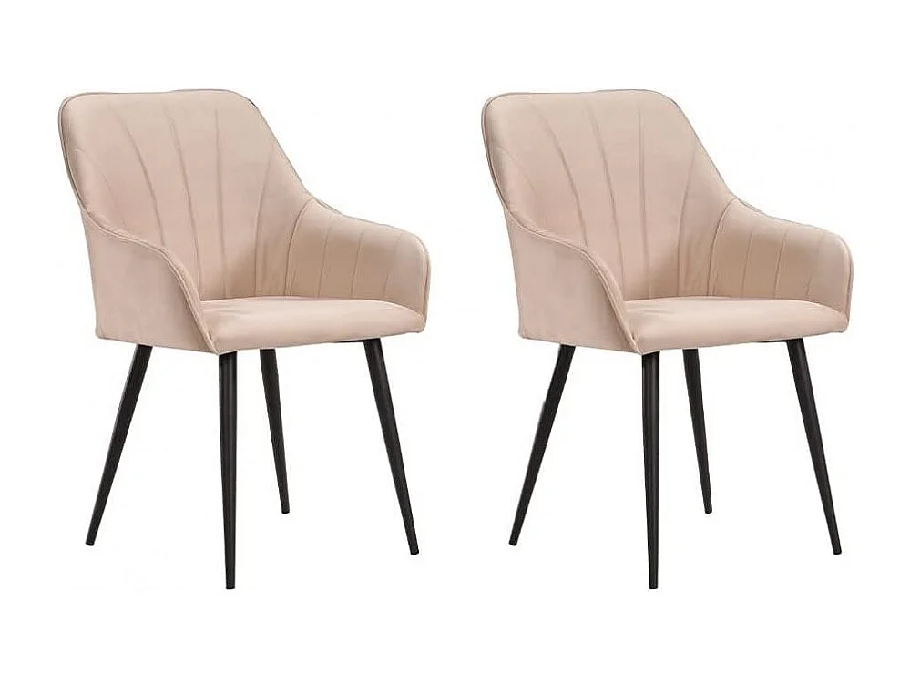 Lot de 2 chaises matelassées style fauteuil de salle à manger en velours beige avec des pieds en métal - Longueur 61,5 x Profondeur 57 x Hauteur 83 cm