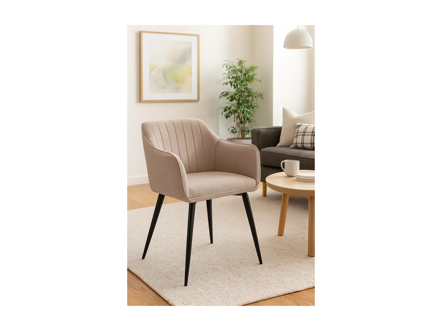 Lot de 2 chaises matelassées style fauteuil de salle à manger en velours beige avec des pieds en métal - Longueur 61,5 x Profondeur 57 x Hauteur 83 cm