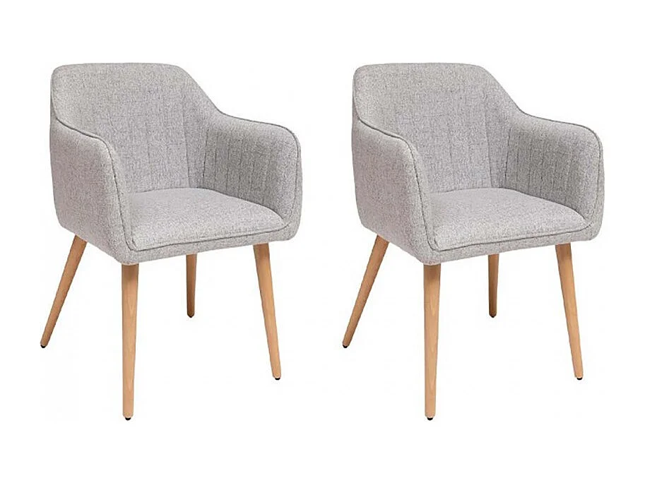 Lot de 2 chaises style fauteuil avec des pieds en bois, coloris gris - Longueur 60 x Profondeur 57 x Hauteur 83,5 cm