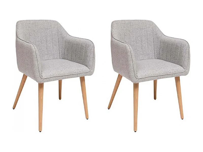 Lot de 2 chaises style fauteuil avec des pieds en bois, coloris gris - Longueur 60 x Profondeur 57 x Hauteur 83,5 cm