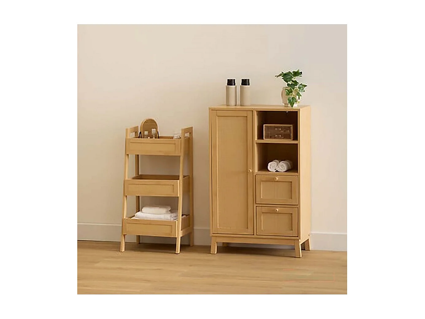 Armoire meuble de rangement avec 1 porte et 2 tiroirs, coloris chêne - Longueur 60 x Profondeur 30 x Hauteur 95 cm