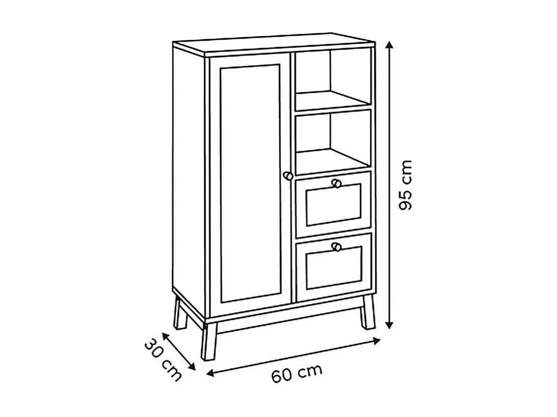 Armoire meuble de rangement avec 1 porte et 2 tiroirs, coloris chêne - Longueur 60 x Profondeur 30 x Hauteur 95 cm