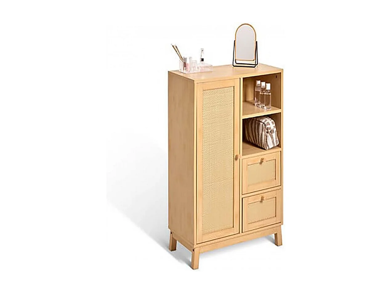 Armoire meuble de rangement avec 1 porte et 2 tiroirs, coloris chêne - Longueur 60 x Profondeur 30 x Hauteur 95 cm