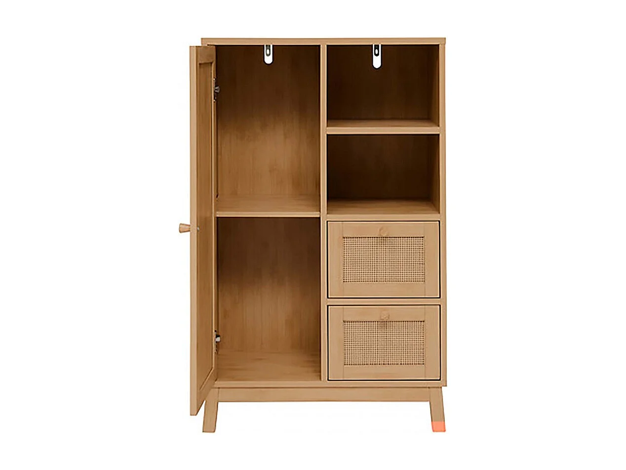Armoire meuble de rangement avec 1 porte et 2 tiroirs, coloris chêne - Longueur 60 x Profondeur 30 x Hauteur 95 cm