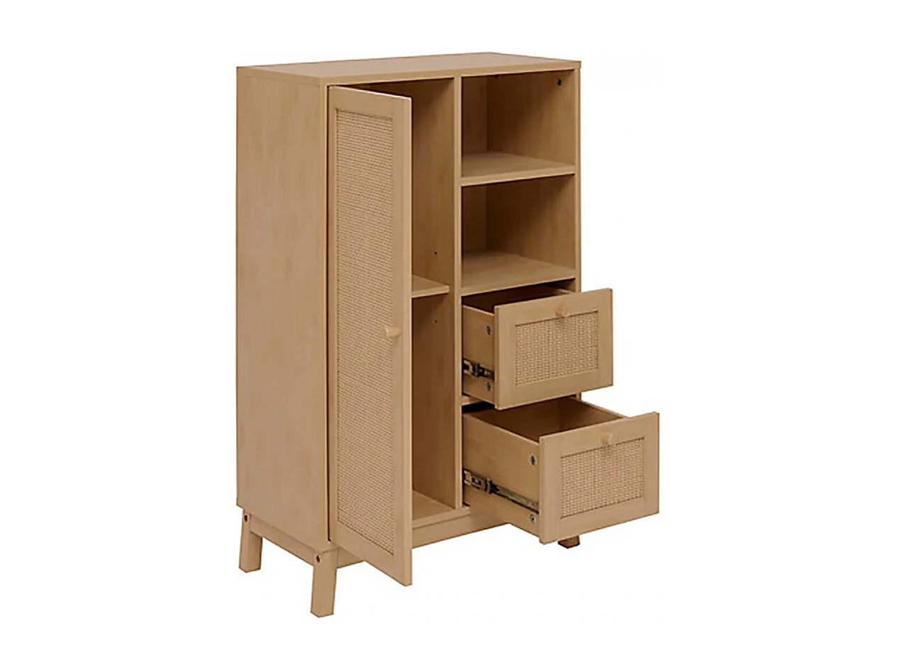 Armoire meuble de rangement avec 1 porte et 2 tiroirs, coloris chêne - Longueur 60 x Profondeur 30 x Hauteur 95 cm
