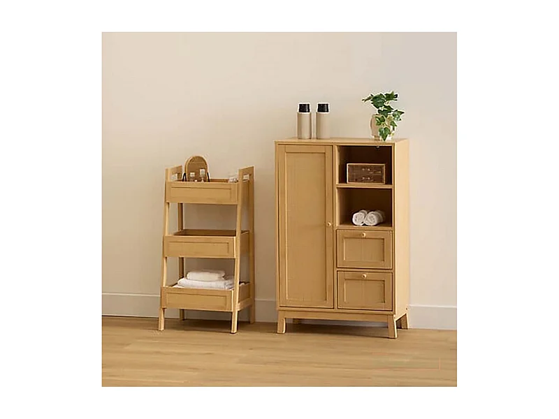 Armoire meuble de rangement avec 1 porte et 2 tiroirs, coloris chêne - Longueur 60 x Profondeur 30 x Hauteur 95 cm