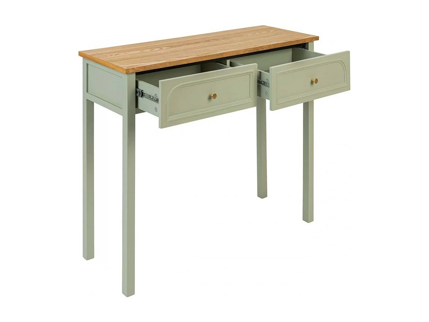 Table console Coiffeuse avec  2 tiroirs, coloris Vert Céladon - Longueur 100 x Profondeur 35 x Hauteur 80 cm