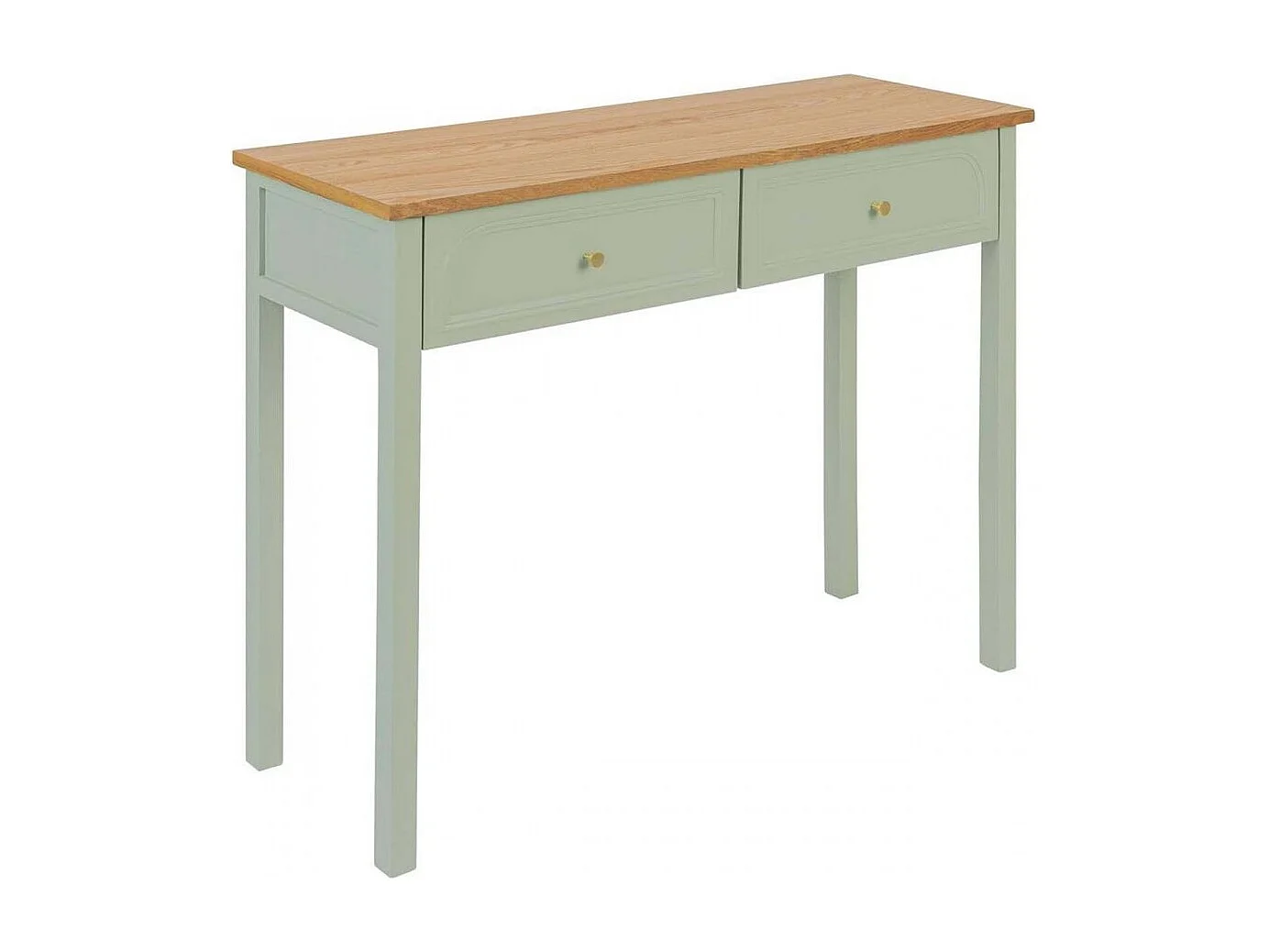 Table console Coiffeuse avec  2 tiroirs, coloris Vert Céladon - Longueur 100 x Profondeur 35 x Hauteur 80 cm