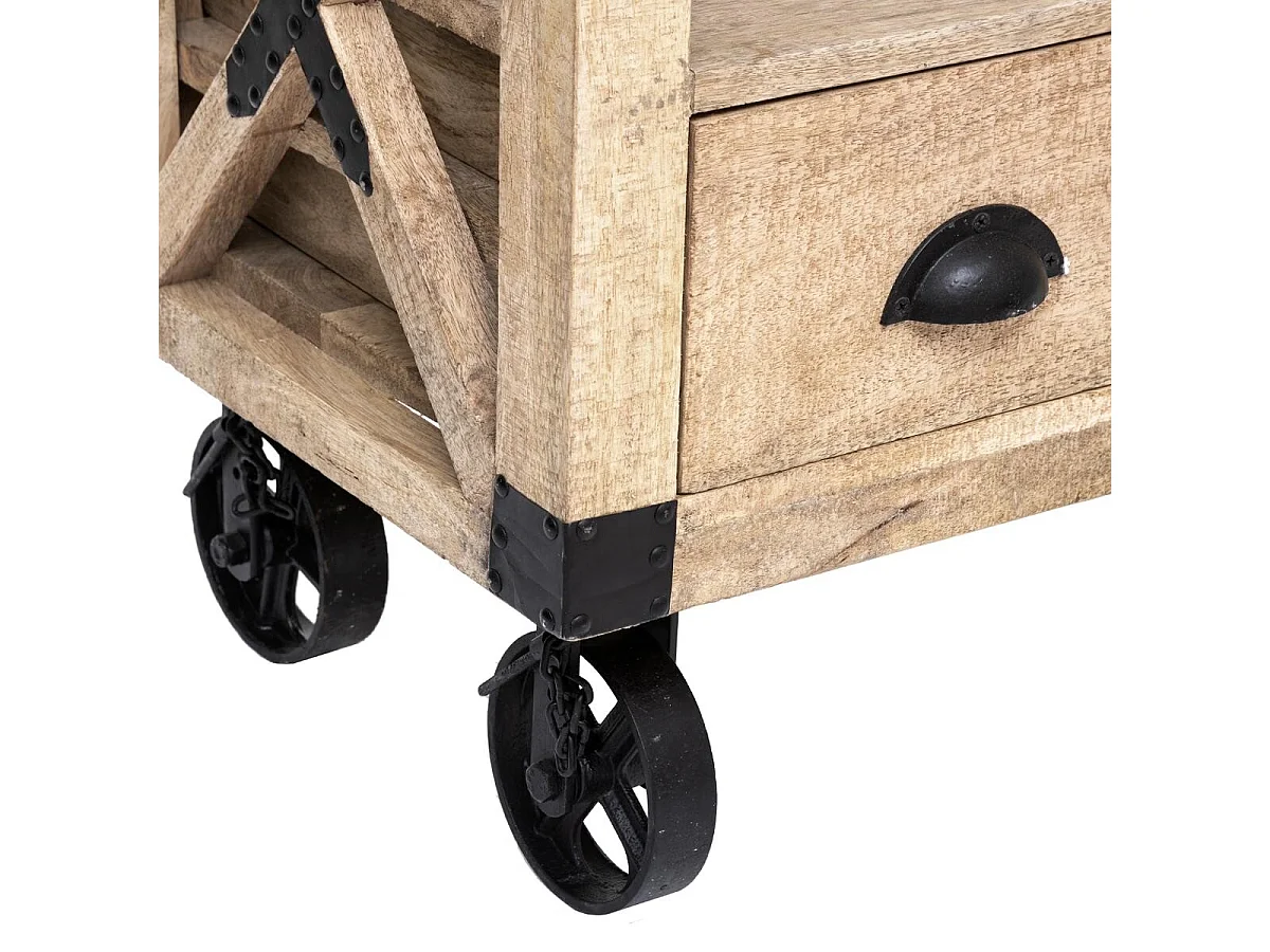 Meuble TV en bois de manguier et métal avec 1 tiroir - Longueur 140 x Profondeur 40 x Hauteur 58,5 cm