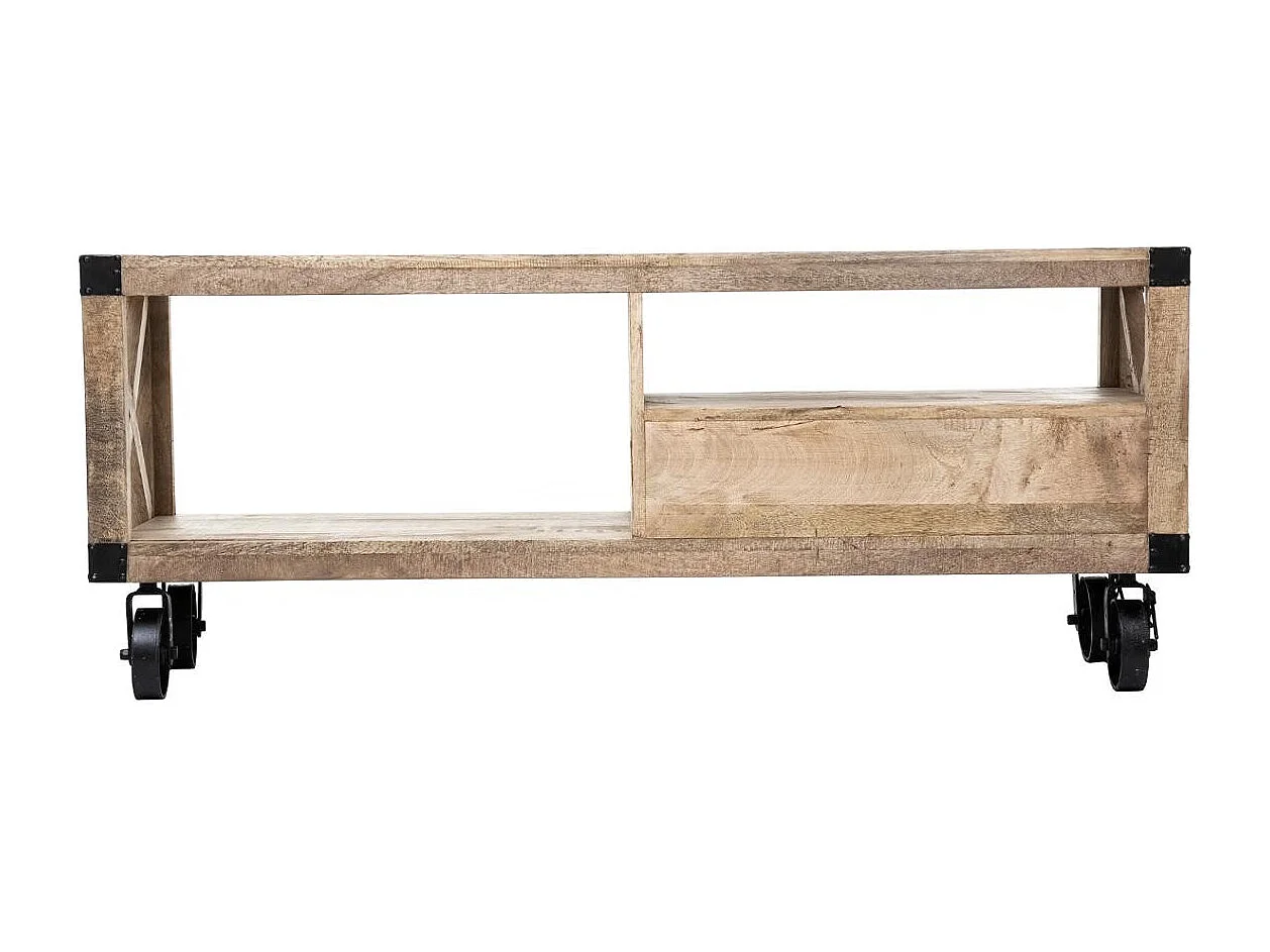 Meuble TV en bois de manguier et métal avec 1 tiroir - Longueur 140 x Profondeur 40 x Hauteur 58,5 cm