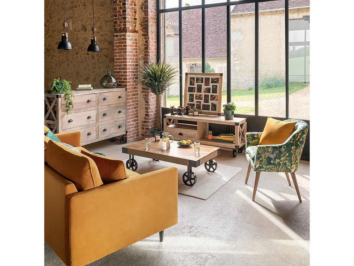 Meuble TV en bois de manguier et métal avec 1 tiroir - Longueur 140 x Profondeur 40 x Hauteur 58,5 cm