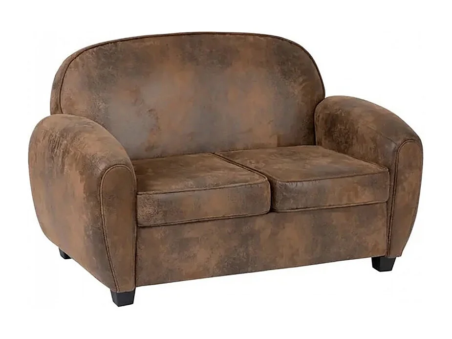 Canapé Banquette 2 places aspect cuir vieilli marron - Longueur 133 x Profondeur 80,5 x Hauteur 79 cm