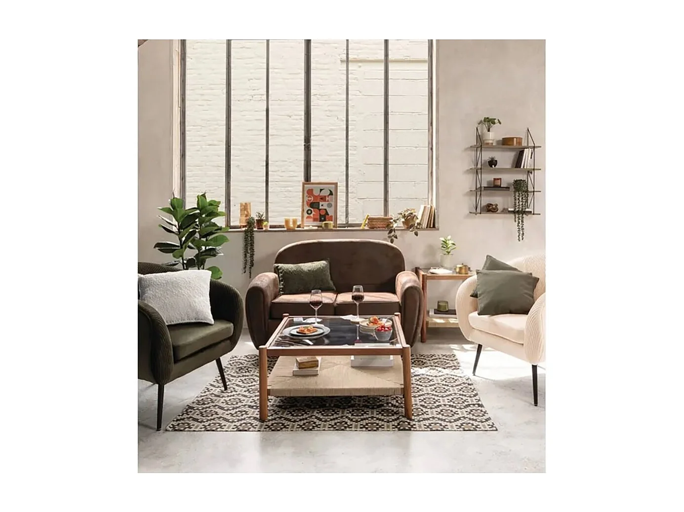 Canapé Banquette 2 places aspect cuir vieilli marron - Longueur 133 x Profondeur 80,5 x Hauteur 79 cm