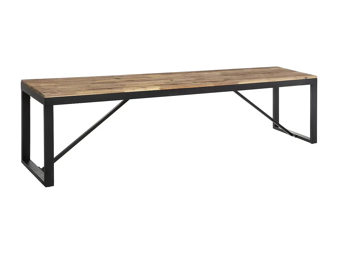 Banc de table à diner en bois d'Acacia et pieds en métal noir - Longueur 170 x Profondeur  35 x Hauteur 45 cm
