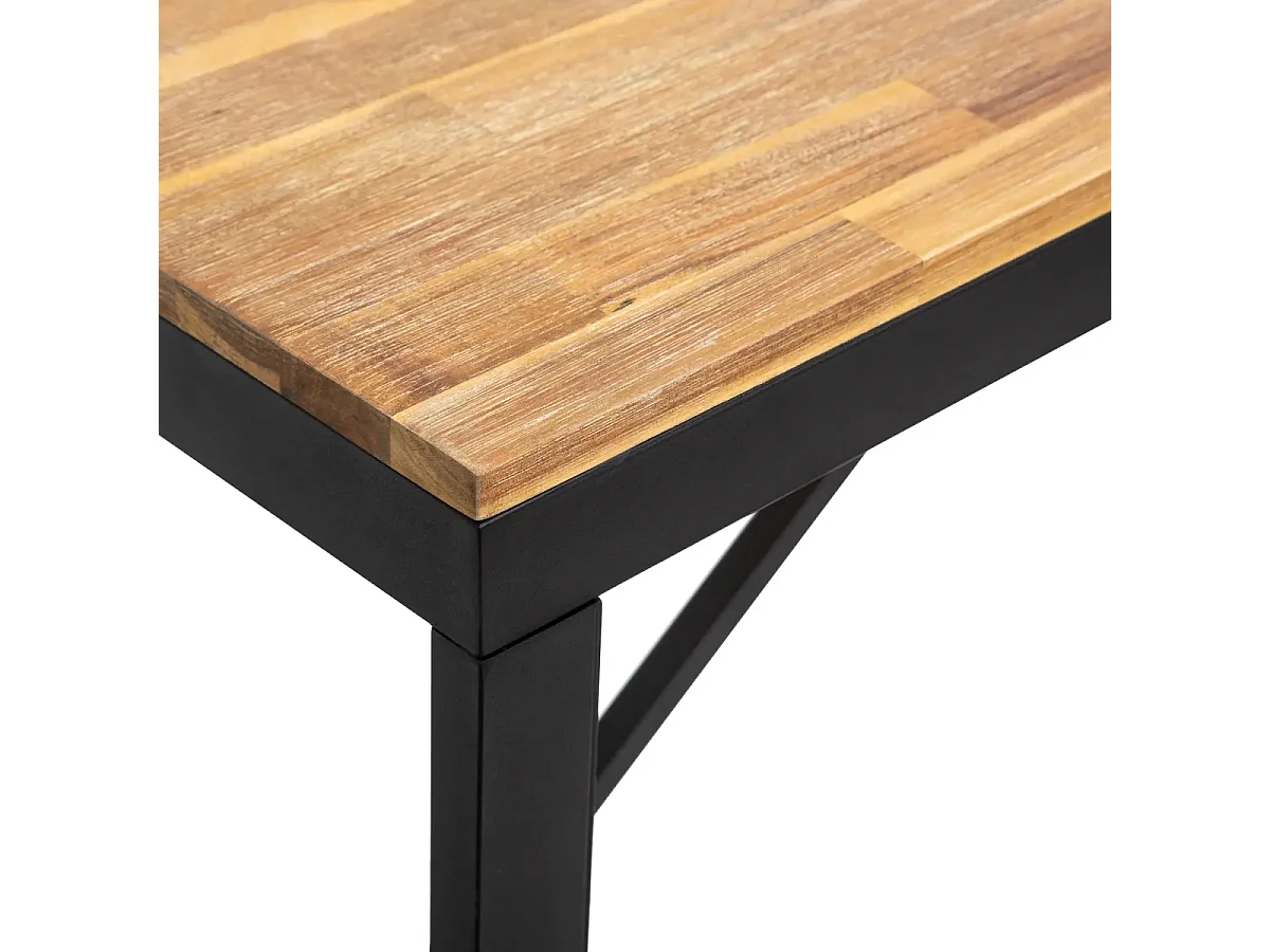 Banc de table à diner en bois d'Acacia et pieds en métal noir - Longueur 170 x Profondeur  35 x Hauteur 45 cm