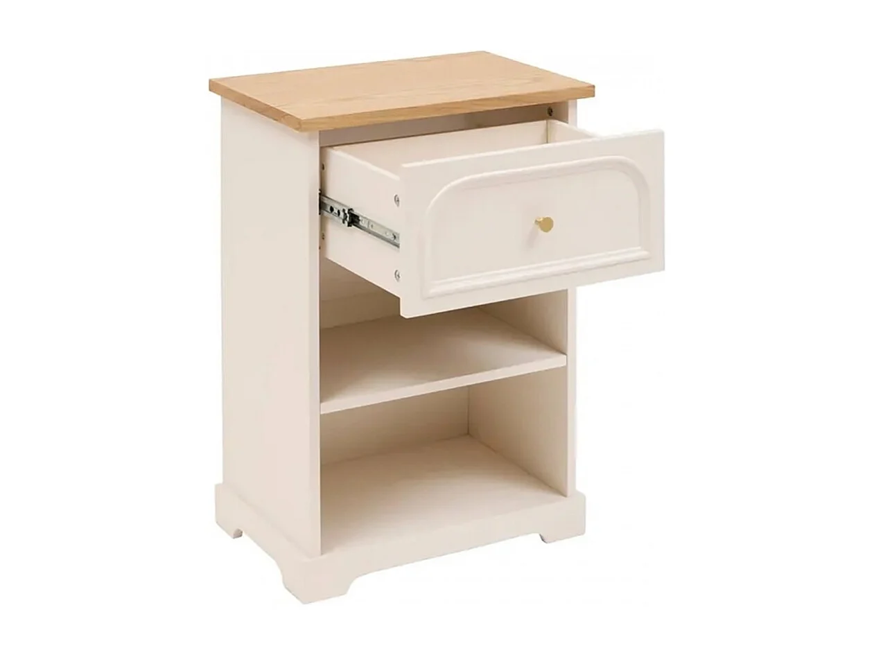 Table de chevet avec un tiroir et deux étagères ouvertes, coloris ivoire - Longueur 45 x Profondeur 30 x Hauteur 67 cm 