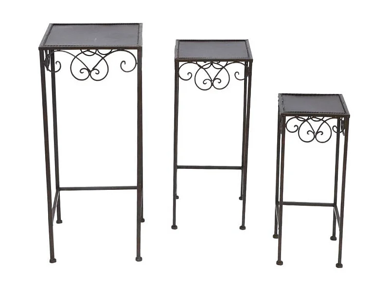 Set de 3 sellettes carrées en métal marron Ht.30-50-60 cm